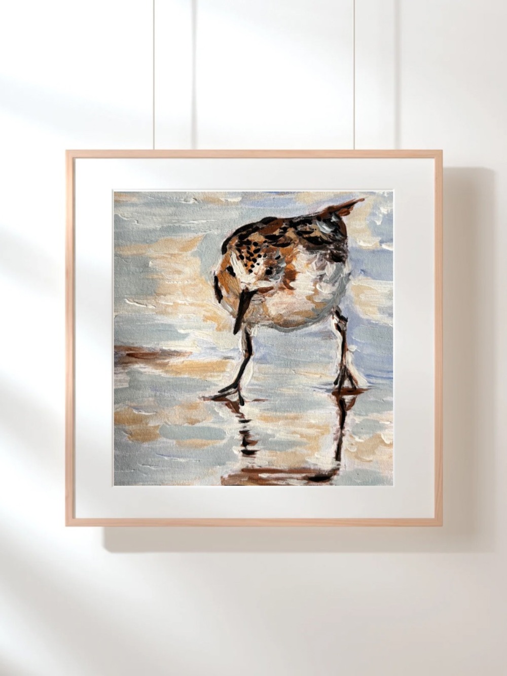 Original Acrylic Coastal Art Painting, Maritime - Beach - Sandpiper Bird 5x7”